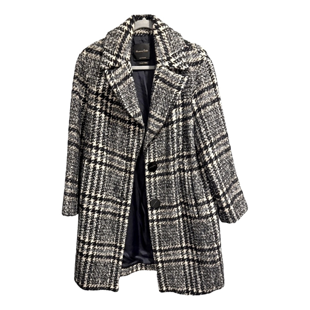 Massimo Dutti Black and blue wool Coat with Classic Plaid Design